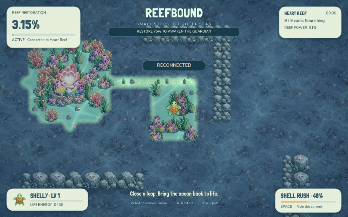 Reefbound gameplay: reconnecting coral gardens to the Heart Reef